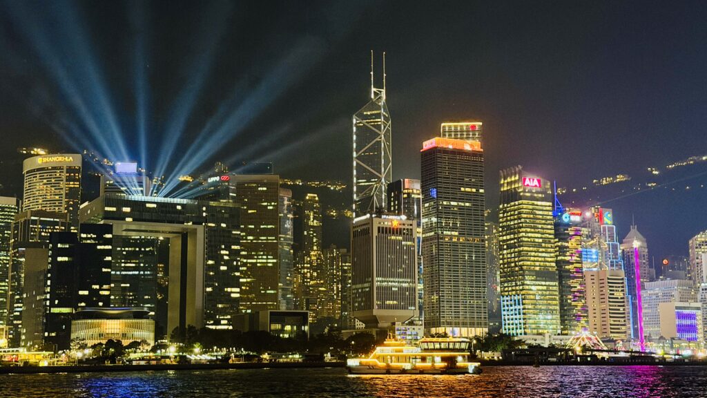 Symphony of Lights view from Aqualuna cruise Hong Kong