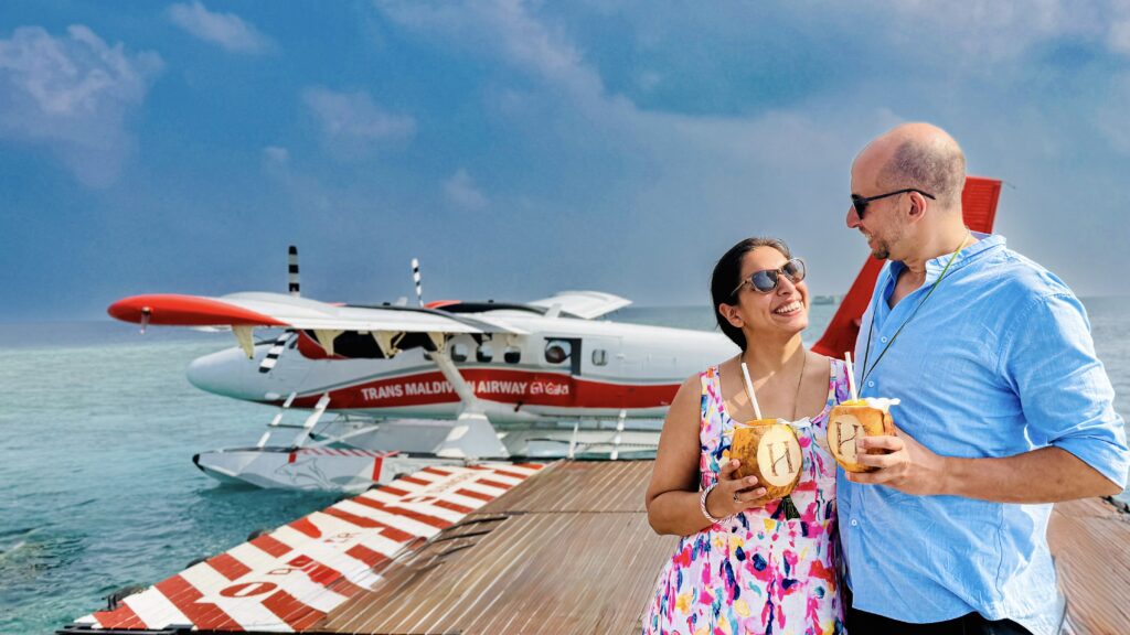 Trans Maldavian Airways Seaplane Arrival to resort